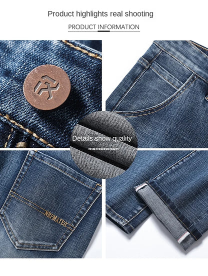 New Autumn and Winter  Plus Size 40 42 44 Men Straight Loose Jeans Business Fashion Denim Stretch Pants Male Brand Trousers