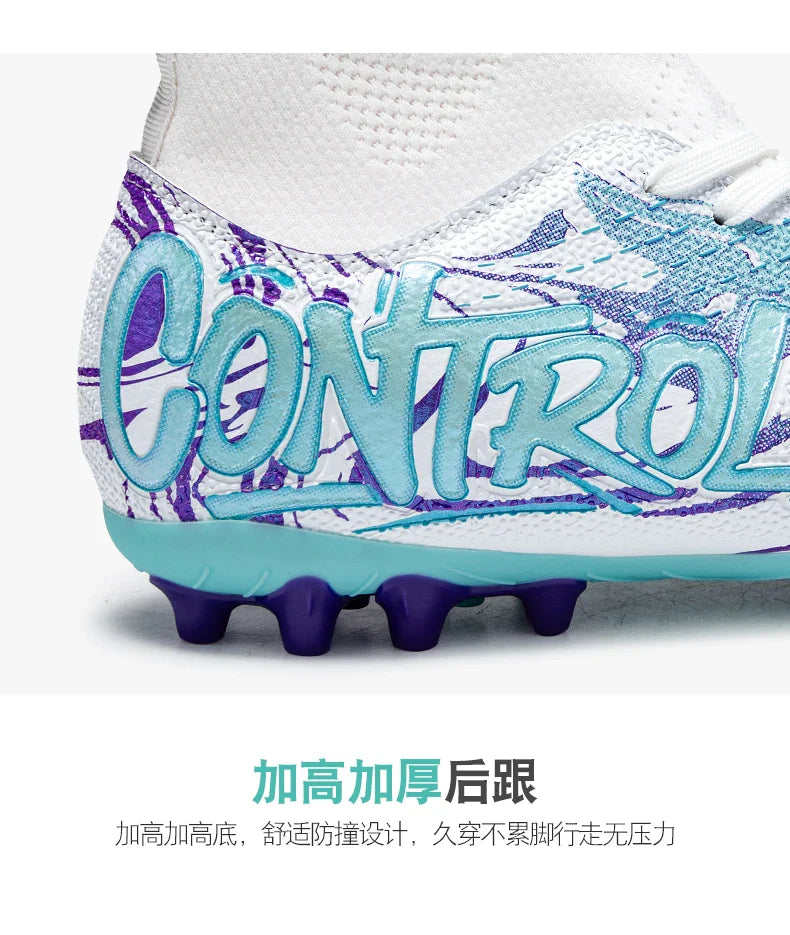 Unisex High-Top Soccer Cleats Non-Slip Football Boots Breathable Training Outdoor Grass Sneakers Men Women Professional Match