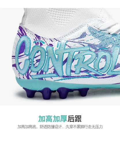Unisex High-Top Soccer Cleats Non-Slip Football Boots Breathable Training Outdoor Grass Sneakers Men Women Professional Match