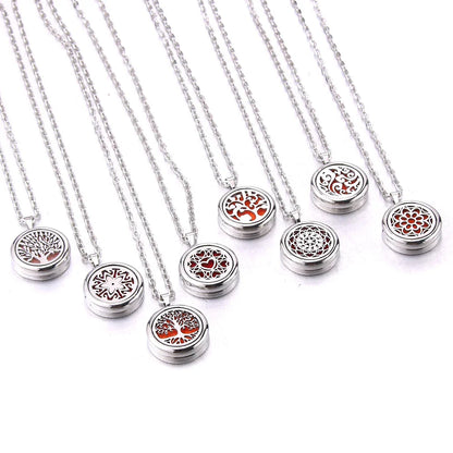 New Tree Of Life Aromatherapy Necklace Stainless Steel Essential Oil Diffuser Amulet Perfume Locket Pendant Women Jewelry Gift