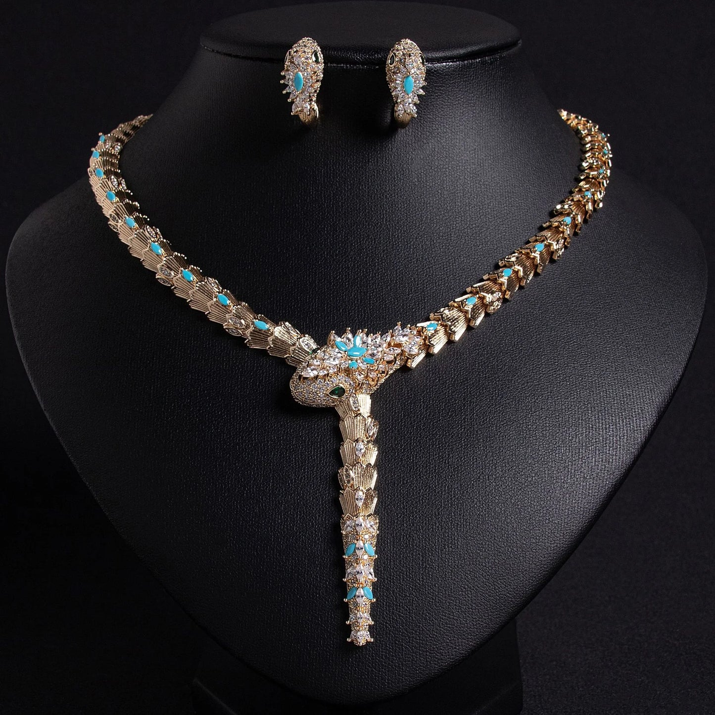 Fashion Micro Zircon Serpentine Snake Necklace And Earring Jewelry Set for Women Elegant Banquet High Spirit Accessory Combo