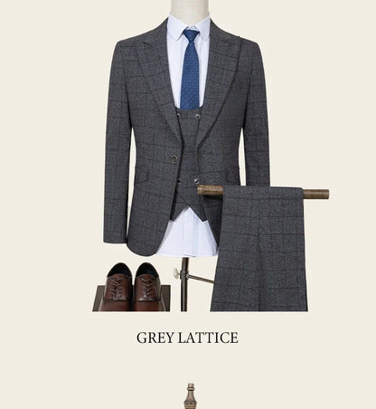 High Quality khaki Plaid suit Formal Business Office Men's Suits Fashionable and Casual evening gown