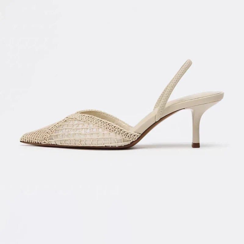 Mesh Woven Heeled Sandals Women Sexy Pointed Toe Back Strap Thin High Heels Comfortable Elegant Designer Shoes for Women Pumps