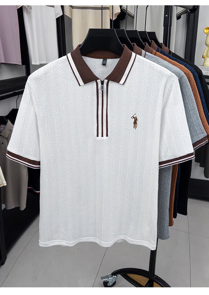 Luxury brand short sleeve T-shirt men's lapel top summer fashion jacquard design golf pony embroidery casual knitted polo shirt