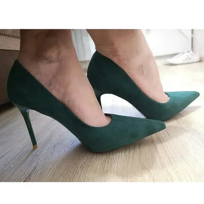 Women 9cm High Heels Daily Party Colorful Suede Pumps Female Scarpins Stiletto Evening Banquet Red Yellow Shoes Plus Size 34-43