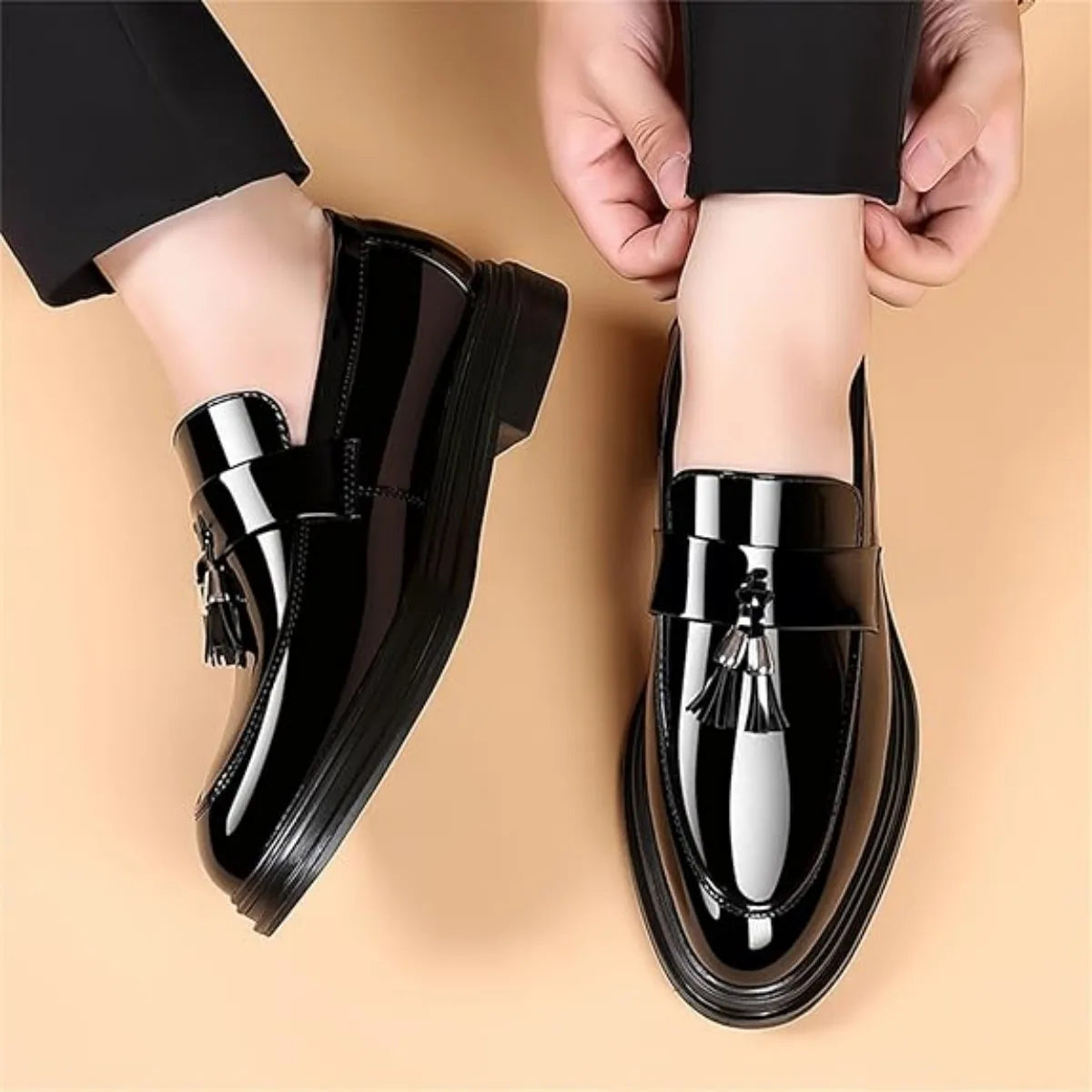 Men's High Gloss Patent Penny Loafers Fashion Formal Business Casual Oxford Slip On Dress Shoes Shoe for Men