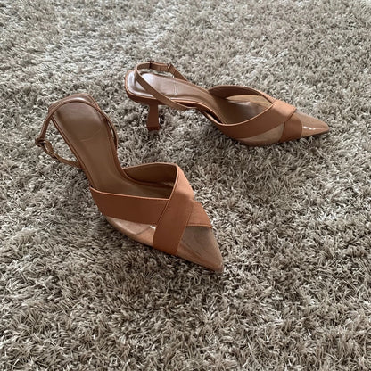2024 Summer Woman Sandal Shoe Womens Pumps High Heels Sandals Fashion Pointed Toe Low-heel Pumps Slingbacks Elegant Heeled Shoes