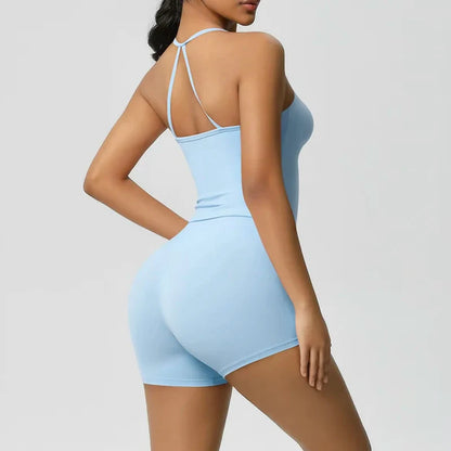 Women's yoga exercise set, popular slim shoulder yoga vest paired with high waisted, waist hugging, naked yoga three part shorts