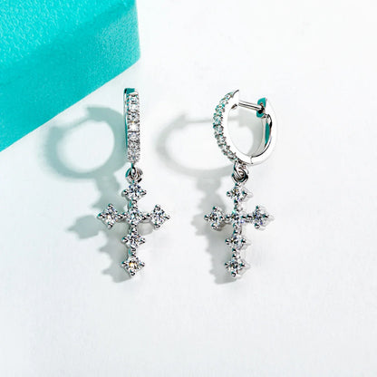 Moissanite Cross Hoop Earrings For Women Huggie 925 Sterling Silver Lab Created Diamond Drop Earrings Jewelry Wholesale