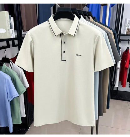 Light luxury brand letter emboss short sleeve T-shirt summer popular men polo shirt comfort silky breathable business casual top