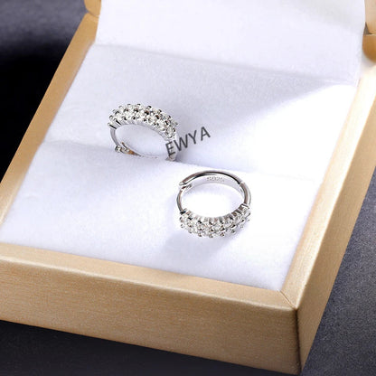 New In D Color 2-Row 0.76cttw Full Moissanite Hoop Earrings for Women Fine Jewelry S925 Silver Diamond Earring Ear Buckle