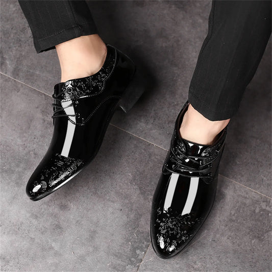 Fashion Men's Trend Round Head Lace-Up Formal Business Shoes Luxury Flat Leather Shoes For Office Wedding Party