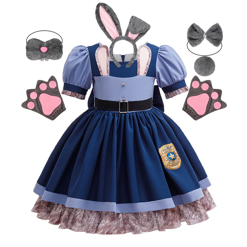Zootopia Judy Bunny Costume Cosplay for Girls Dress Carnival Party Clothes Disguise Cartoon Zoo Roleplay Fantasia Outfits