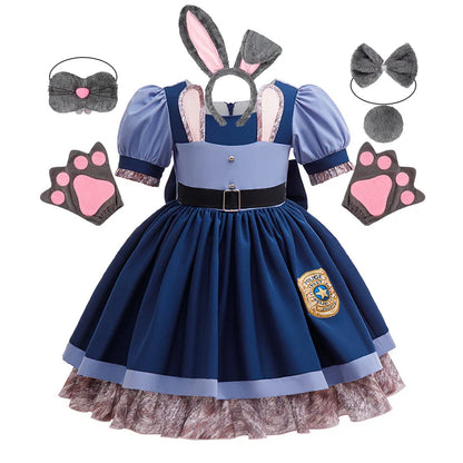 Zootopia Judy Bunny Costume Cosplay for Girls Dress Carnival Party Clothes Disguise Cartoon Zoo Roleplay Fantasia Outfits