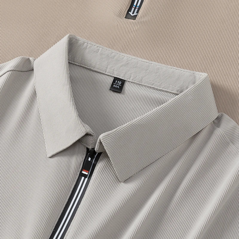 Original Men's Print Lapel Polo Shirt High Quality Half Zip Short Sleeved Solid Color Summer T-shirt Business Casual Men's Wear