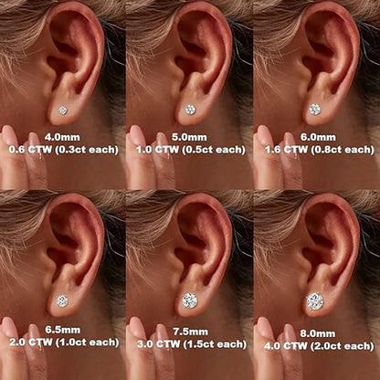 2.0ct Moissanite Earrings for Women Lab Grown Diamond Ear Studs 925 Sterling Silver Fine Jewelry Gift
