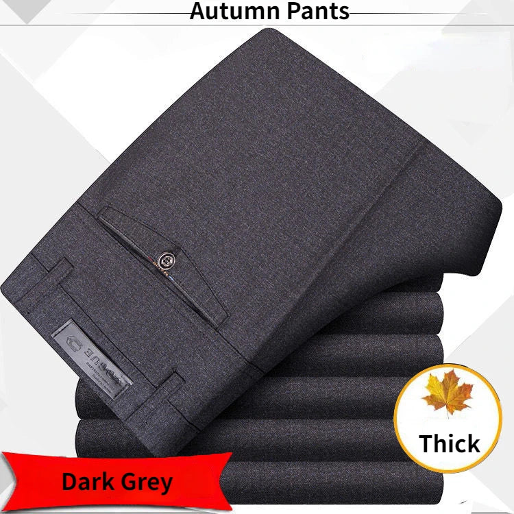 Mens Autumn Thick  Summer Thin Casual Pants Straight Formal Long Trouser Adult Solid Color Flat Design Suit Pant Business GOZBKF