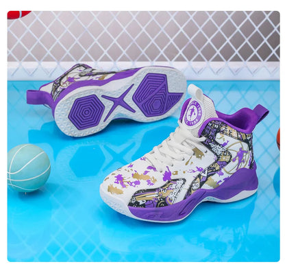 Kids Basketball Shoes Non-slip Breathable PU Leather Basketball Training Sneakers Boys Girls Sports Shoes Children Running Shoes