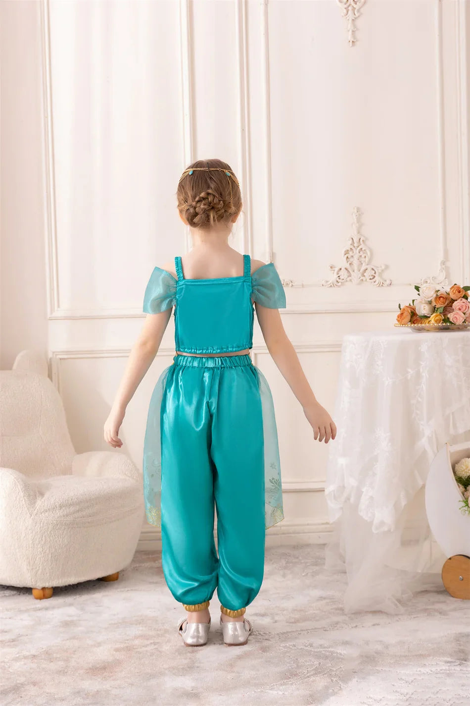Girl Jasmine Two-piece Set Halloween role-playing Jasmine Princess Suit + Magic Lamp Props Stage Performance Costume