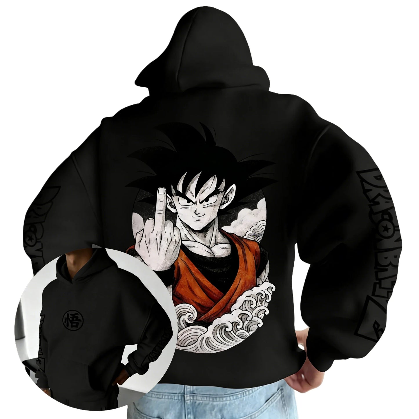 Retro Anime Hoodie, Japanese Style Goku Print Men's Pure Cotton Hoodie, Casual Loose Sports Daily Version