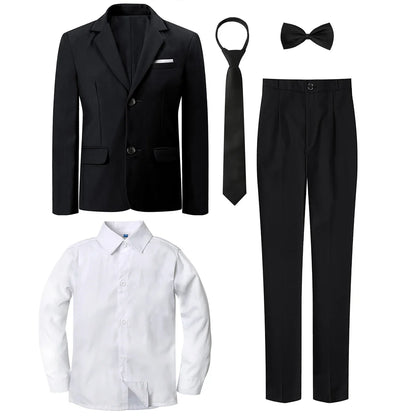 Boys Suit Kids Wedding Tuxedo Easter Birthday Party Gift Formal Perform Outfit Set Pants + Blazer + Dress Shirt + Necktie 4PCS