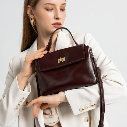Genuine Leather Top Handle Crossbody Bag for Women Vintage Oil Wax Leather Shoulder Bag Small Luxury Designer Satchel Handbag