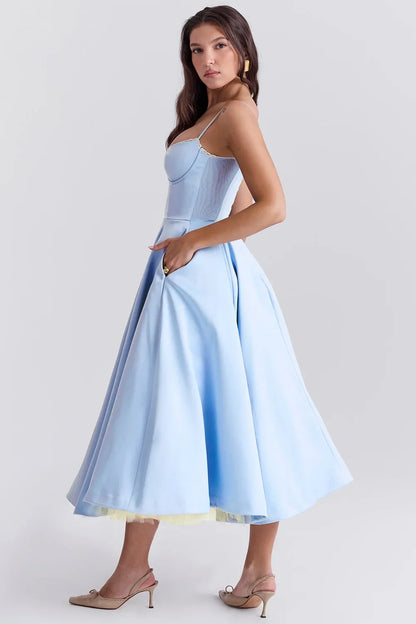 Summer Long Evening Dress Elegant 2025 New Arrivals Spaghetti Strap Corset Bustier Dress Satin Prom Dress Women
