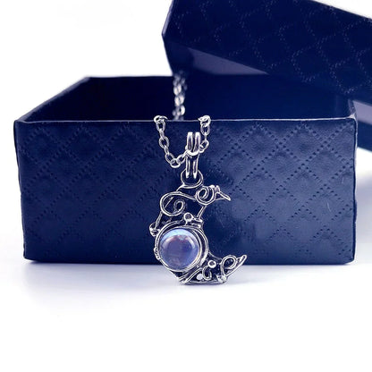 Artificial Moonstone Antique Pendant Necklace Gems Cabochon Vintage Boho Moon Necklace for Lady Girls Women Gift