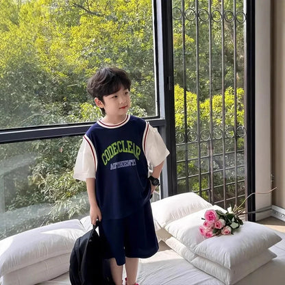 2pcs Kids Boys Short Sleeve Set 2025 Thin Children's Girls Tops +short Clothing Quick Dry Sports Suit
