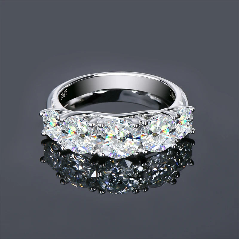 18k Gold Plated D3.6CT 5 Moissanite Stone Rings for Women S925 Sterling Silver Sparkling Diamond Wedding Band Fine Jewelry