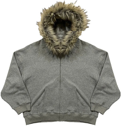 2025 Outono/Inverno Novas Blusas Y2k Harajuku Gola de Pele Artificial Moletom com Capuz Roupa Estampada Hip Hop Punk Gótico Moletom com Zíper