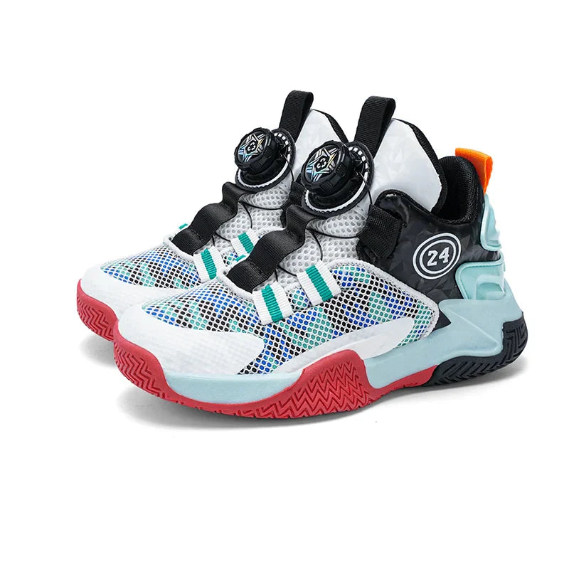 Boys Girls Quick Twist Lace Basketball Shoes Wear Resistant Comfortable Outdoor Athletic Footwear