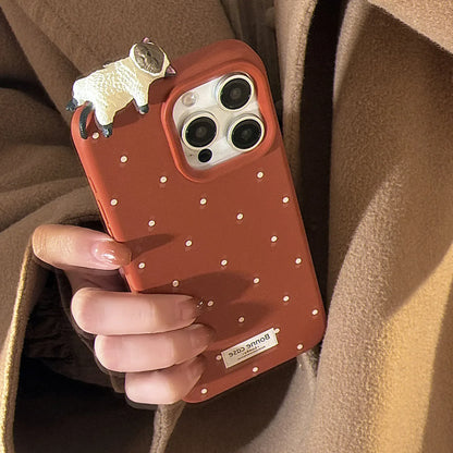 Cute 3D Cat Decorative Polka Dot Phone Case for IPhone17 16 15 14 12 13 11 Pro ProMax Plus X XR Shockproof Phone Cover