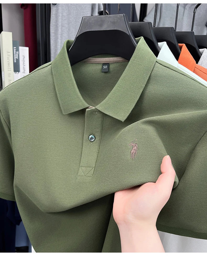 100% pure cotton high-end brand men's short sleeve polo shirt comfort lightweight summer casual T-shirt youthful fashionable top