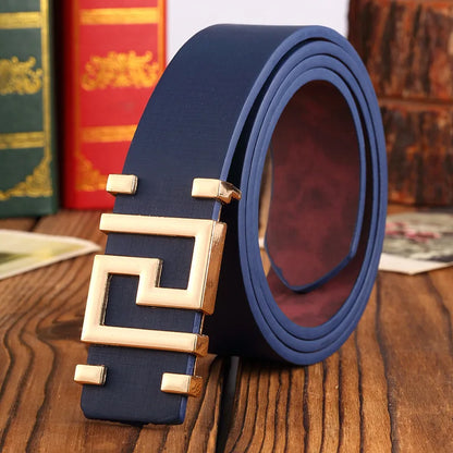 Men's and Women's Casual Fashion Belt  Korean Version Gold Buckle Belt Trendy I-shaped Buckle Belt