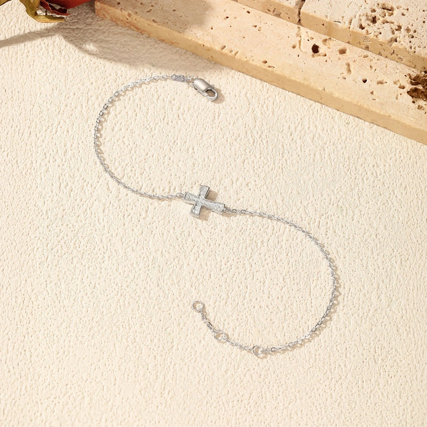 D Color VVS1 Sparkling Moissanite 925 Sterling Silver Classic Simple Cross Link Chain Bracelet For Women OL Fine Jewelry