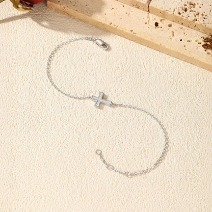 D Color VVS1 Sparkling Moissanite 925 Sterling Silver Classic Simple Cross Link Chain Bracelet For Women OL Fine Jewelry