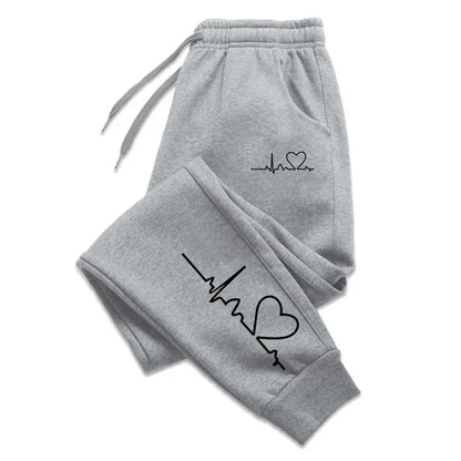 Women's Heart Print Sweatpants Casual High Quality Fitness Trousers Fashionable Baggy Warm PantsStreet Sport Jogging Daily Wear