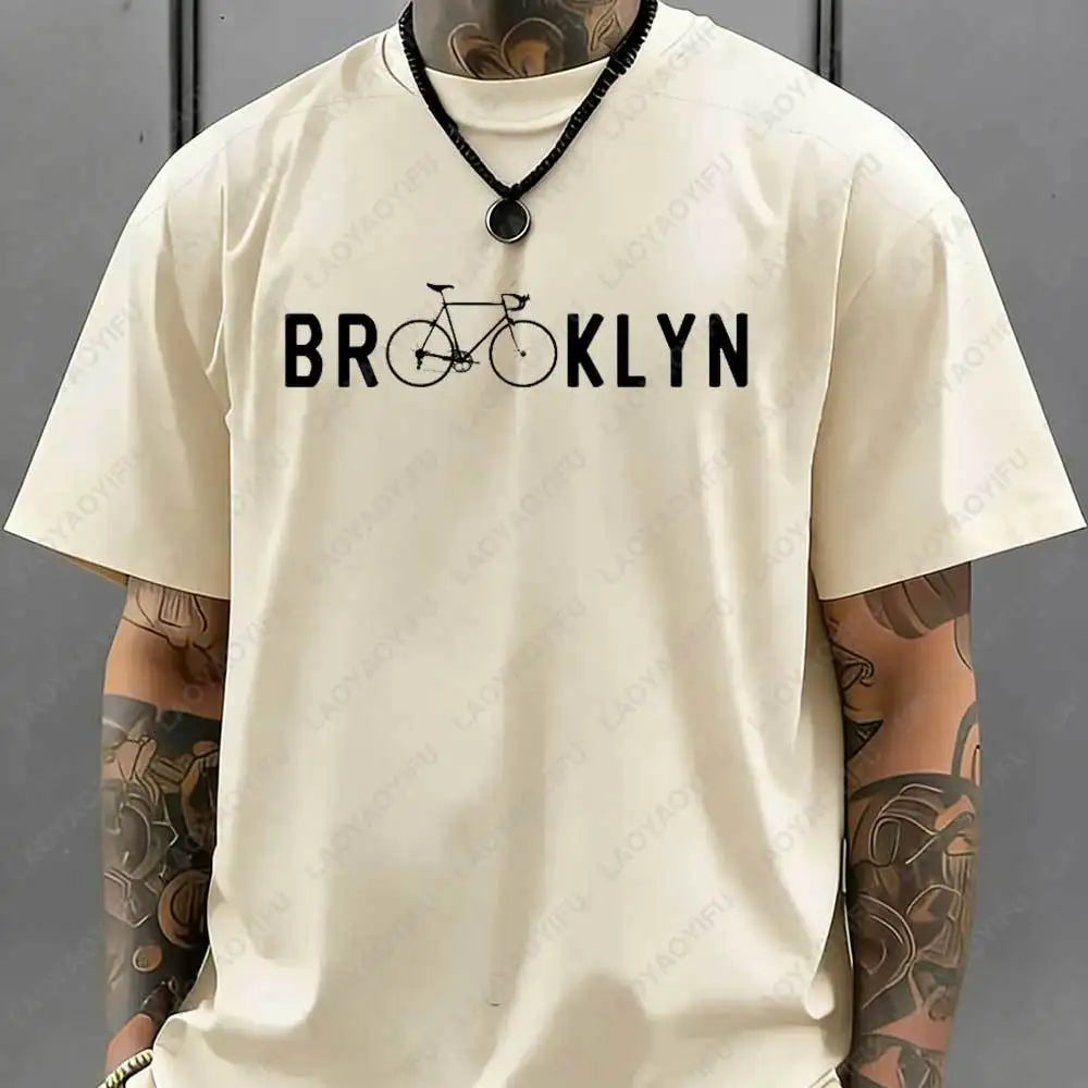 Brooklyn Bicycle Print T Shirt Men's Summer Streetwear Cotton Tops for Cycling Lovers New York City Cyclist Graphic Tshirt Gift