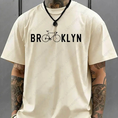 Brooklyn Bicycle Print T Shirt Men's Summer Streetwear Cotton Tops for Cycling Lovers New York City Cyclist Graphic Tshirt Gift