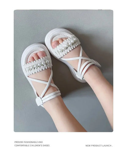 Girls' sandals 2026 Summer new little girl fashion Big Children's Beach Shoes Children's sandals Pearl Princess shoes for kids