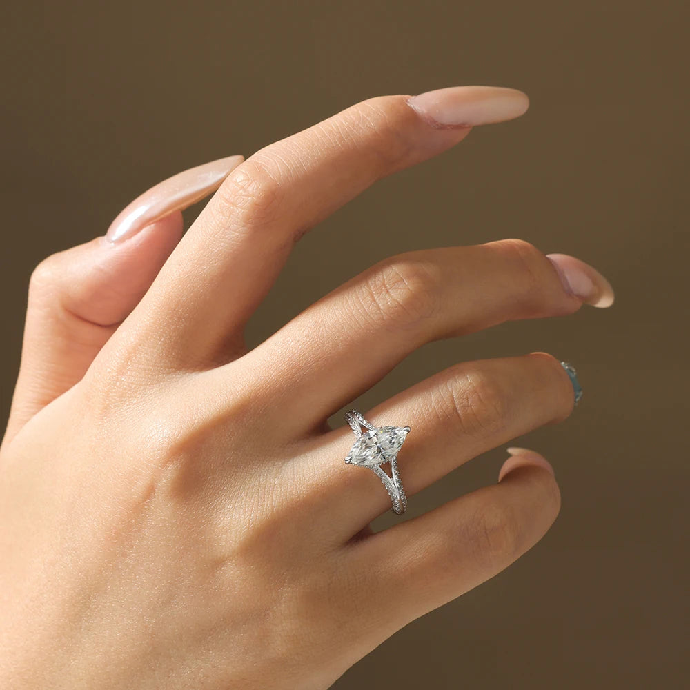 Exquisite Marquise Cut 2CT Moissanite Rings 925 Silver 18K Gold Plated Wedding Engagement Ring for Women Luxury Jewelry