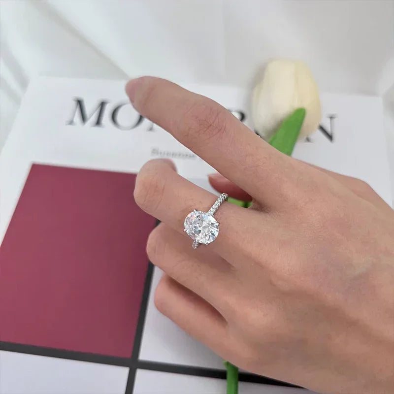 3ct Oval Cut Moissanite Lab Diamond Rings for Women 925 Sterling Silver Proposal Ring Wedding Engagement Band Jewelry