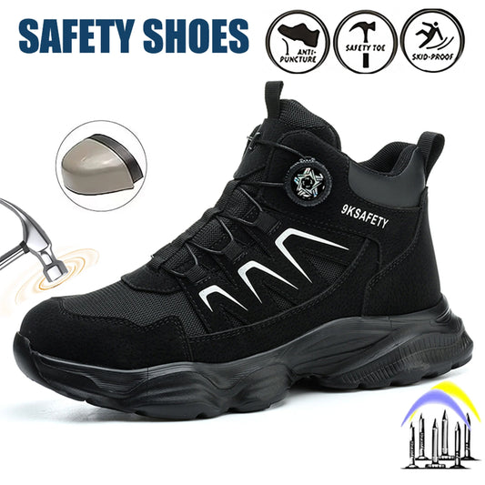 Work Boots Men Anti Smash Anti Piercing Steel Toe Safety Shoes Lightweight Breathable Work Boots Industrial Construction Boots