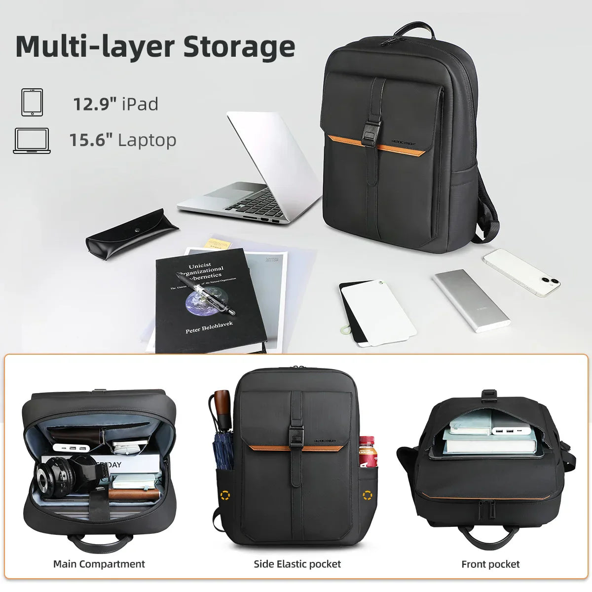 Stylish Business Backpack for Men Waterproof 15.6 inch Flap Laptop Backpack Multiple Pockets Casual Daypack for Work School