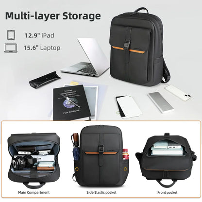 Stylish Business Backpack for Men Waterproof 15.6 inch Flap Laptop Backpack Multiple Pockets Casual Daypack for Work School