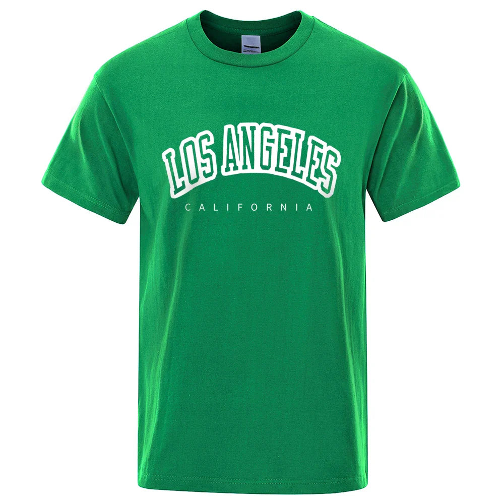 Los Angeles, California Usa City Letter Mens T-Shirts Loose T-Shirts Cotton Breathable T-Shirt Oversized Tops Quality Brand Tops