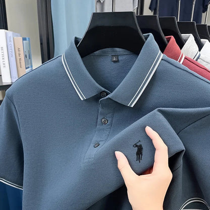 Fashion brand 100% cotton summer new item men's original pony embroidered polo shirt comfortable and breathable short sleeve top