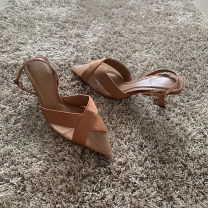 Woman Summer Sandal Shoe Womens Pump Shoes High Heels Sandals Fashion Pointed Toe Low-heel Pumps Slingbacks Elegant Heeled Shoes