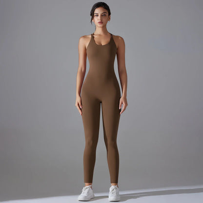 Sexy Backless Bodycon Scrunch Jumpsuit Raises Butt Women Dance Fitness Overalls Push Up Sleeveless Yoga Sport Jump Suit